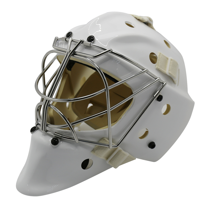 White Steel Safety Protective Ice Hockey Goalie Helmet